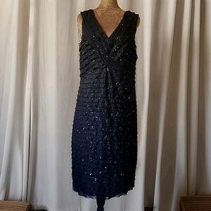 Y2K‎ Fashion Bug Dress Black Ruffle Teired Sequin Stretch Size 12 Sleeveless